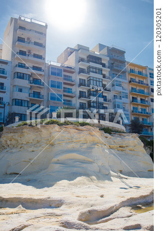 Fond Ghadir beach buildings in Sliema, Malta 120305201