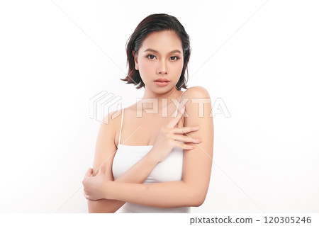 Beautiful young asian woman with clean fresh skin on white background, Face care, Facial treatment, Cosmetology, beauty and spa, Asian women portrait. 120305246