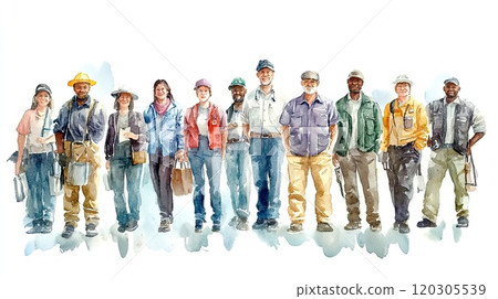 Watercolor illustration of a group of people of different professions Watercolor illustration of a group of people of different professions 120305539