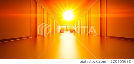 Bright Corridor with Golden Sunlight Shine 120305688