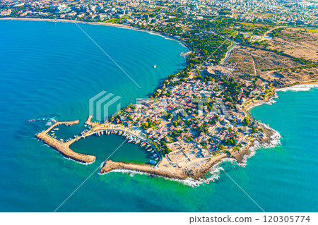 Aerial view of ancient Side town, Antalya Province, Turkey 120305774