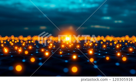 Abstract Network with Glowing Lights and Sunset Background Abstract Network with Glowing Lights and Sunset Background 120305916