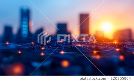 Digital Network Connection in Urban Sunset Setting Digital Network Connection in Urban Sunset Setting 120305964