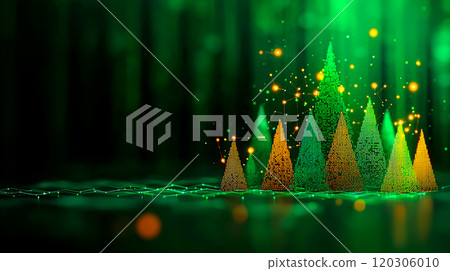 Digital Forest with Glowing Trees and Green Background Digital Forest with Glowing Trees and Green Background 120306010