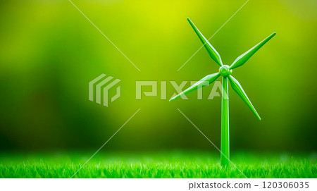 Small Wind Turbine on Green Grass Background Small Wind Turbine on Green Grass Background 120306035