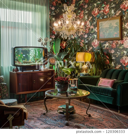 有枝形吊燈和水族館的減速火箭的室 有枝形吊燈和水族館的減速火箭的室 120306333