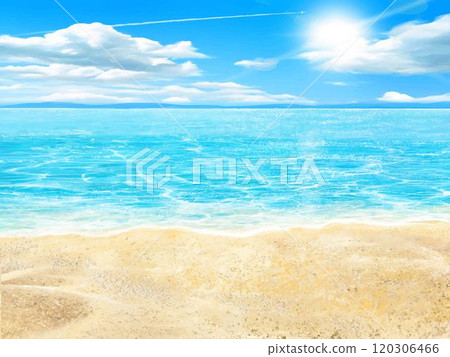 夏季沙灘、藍天白雲和大海的精美框架插畫素材 夏季沙灘、藍天白雲和大海的精美框架插畫素材 120306466