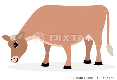 Farm Animals. Cute farm. A red cow is grazing on a white background. Collection of farm animals. Baby flat vector illustration. Farm Animals. Cute farm. A red cow is grazing on a white background. Collection of farm animals. Baby flat vector illustration. 120306579