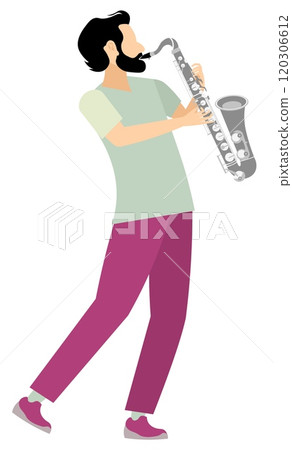 Vector people. White musician playing saxophone, solo performance. Playing jazz or blues. Vector people. White musician playing saxophone, solo performance. Playing jazz or blues. 120306612