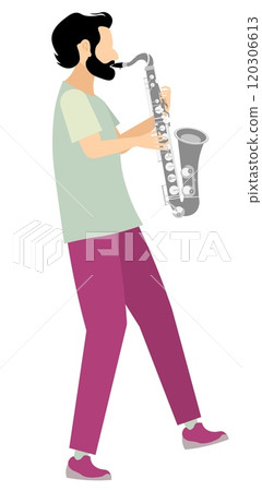 Vector people. White musician playing saxophone quietly, solo performance. Playing jazz or blues. Vector people. White musician playing saxophone quietly, solo performance. Playing jazz or blues. 120306613