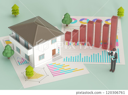 Graph, house and businessman Graph, house and businessman 120306761