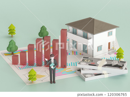 Graph, house and businessman - Stock Illustration [120306765] - PIXTA