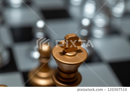 Chessboard with close up of black King chess game piece Chessboard with close up of black King chess game piece 120307510