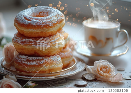 Enjoy delightful donuts with gourmet coffee in an elegant decor that enhances the atmosphere 120308106
