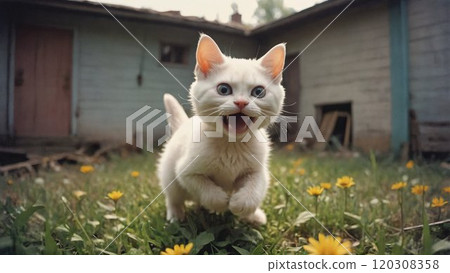white Siamese cat in an outdoor setting white Siamese cat in an outdoor setting 120308358