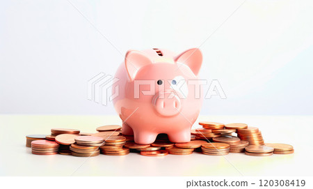Piggy bank with coins. Concept of saving money. 120308419