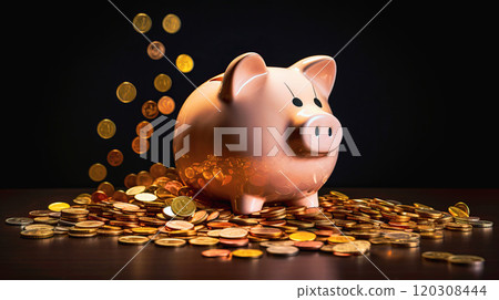 Piggy bank with coins. Concept of saving money. 120308444