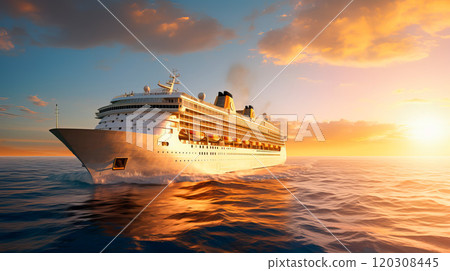 White cruise ship at sea on a sunny day. Ai generadet art. 120308445