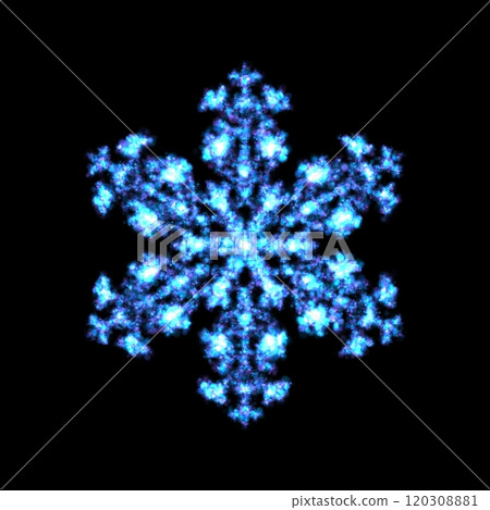 Blue glowing transparent snowflake, isolated icon. Merry Christmas and Happy New Year. Simple neon light. Shining winter, xmas lamp. Fluorescent, luminescent illumination. 120308881