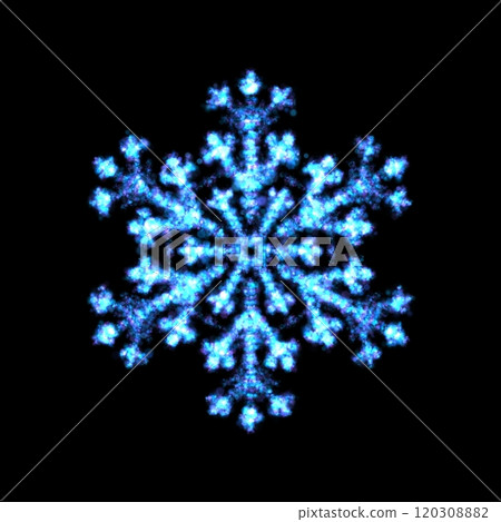 Blue glowing transparent snowflake, isolated icon. Merry Christmas and Happy New Year. Simple neon light. Shining winter, xmas lamp. Fluorescent, luminescent illumination. 120308882