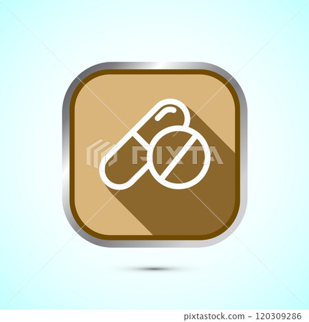 Medicine pills icon design illustration, Medical drugs icon sign. Button design Medicine pills icon design illustration, Medical drugs icon sign. Button design 120309286