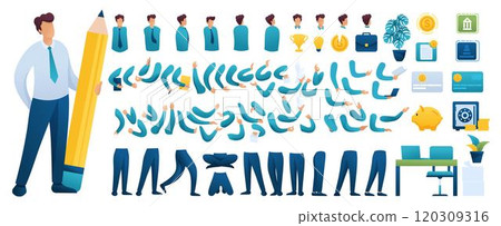 Constructor for creating a Businessman N11. Create your own Businessman character with a Set of hands and feet. Flat 2D characters 120309316