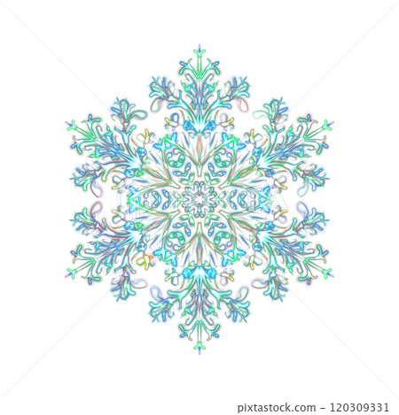 Glowing transparent snowflake, isolated. Neon light. Shining futuristic digital art. Png  120309331