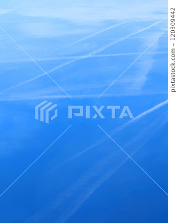 Blue Skys With Aeroplan condensation trails Contails in White Smoke for Background 120309442