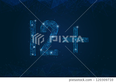 Abstract isolated blue image of 12 plus only censored. Polygonal low poly wireframe illustration looks like stars in the black night sky in space or flying glass shards. 120309710
