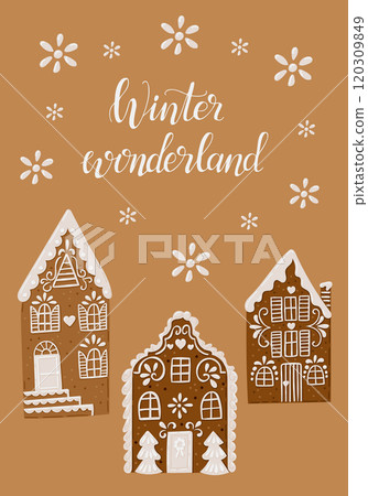 Winter Wonderland banner with gingerbread houses Winter Wonderland banner with gingerbread houses 120309849