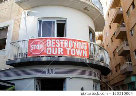 Stop destroying our town banner in Sliema, Malta 120310004
