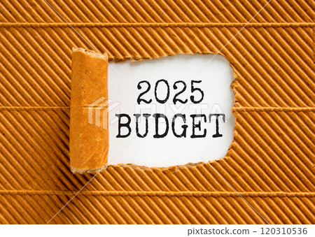 Planning 2025 budget new year symbol. Concept words 2025 Budget on beautiful white paper. Beautiful brown paper background. Business 2025 budget new year concept. Copy space. 120310536