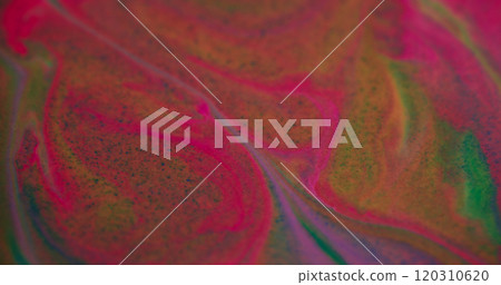 Mix flood. Wavy paint. Spreading liquid with contrast pigment powder. Art project bright chaotic spill of enamel marble variable texture. 120310620