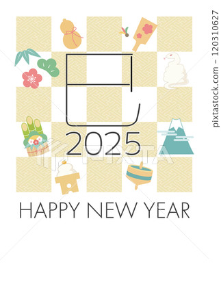 2025 Year of the Snake New Year's card, lucky charm, Japanese pattern, pastel color 2025 Year of the Snake New Year's card, lucky charm, Japanese pattern, pastel color 120310627