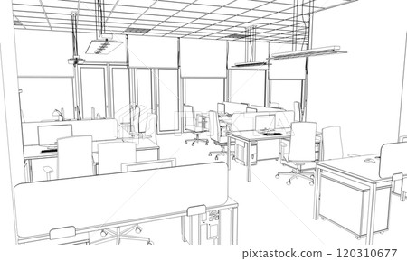 office contour visualization, 3D illustration, sketch, outline 120310677