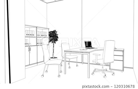 office contour visualization, 3D illustration, sketch, outline 120310678