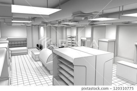 shop, grocery store, interior visualization, 3D illustration 120310775