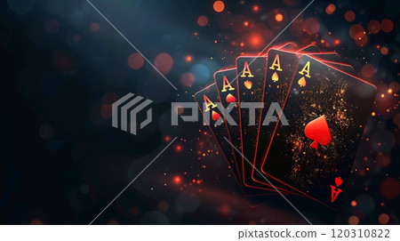 Playing cards engulfed in flames, copy space, space for text 120310822