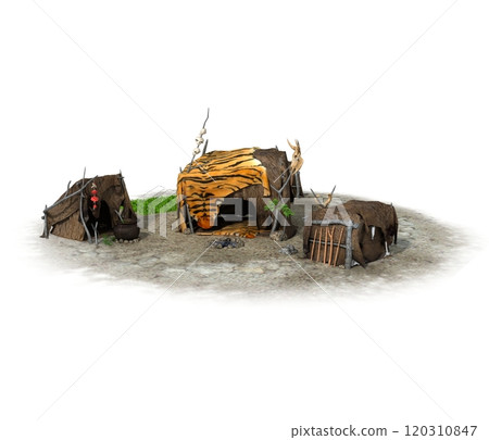 hut, ancient housing, 3d visualization, illustration 120310847