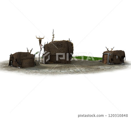hut, ancient housing, 3d visualization, illustration 120310848