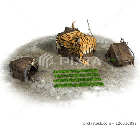 hut, ancient housing, 3d visualization, illustration 120310852