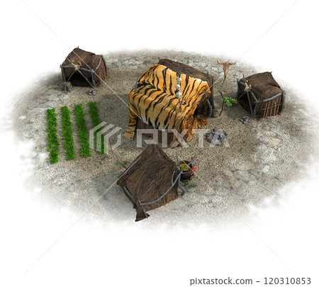 hut, ancient housing, 3d visualization, illustration 120310853