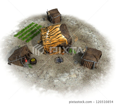 hut, ancient housing, 3d visualization, illustration 120310854