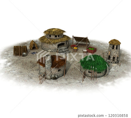 hut, ancient housing, 3d visualization, illustration hut, ancient housing, 3d visualization, illustration 120310858