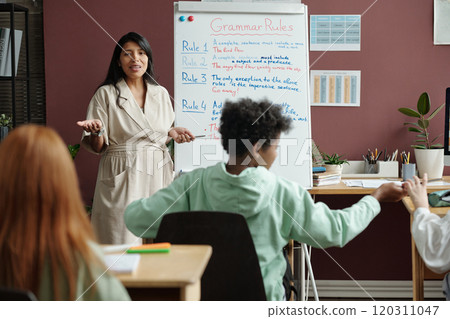 Teacher in front of whiteboard 120311047