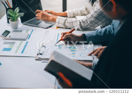 Fund managers team consultation and discuss about analysis Investment stock market at office 120311212