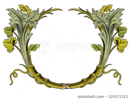 Laurel wreath. Decorative element at engraving style. 120311323