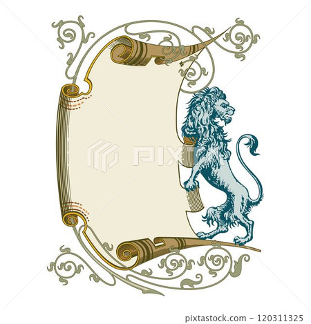 vector gilded frame with lion design illustration. vector gilded frame with lion design illustration. 120311325