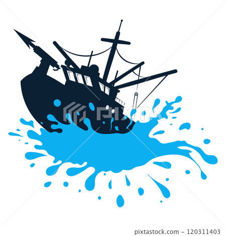A whaling ship sails on a blue wave A whaling ship sails on a blue wave 120311403