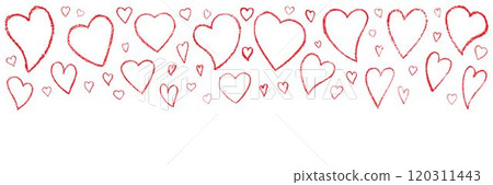 Hand drawn Valentines heart with chalk, crayon, lipstick grunge texture. Vector stoke illustration isolated on white background for decoration template greeting card, invitation, banner, menu. EPS10 120311443